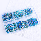 Mixed Sizes 6 Grid Box Blue Zircon AB Glass FlatBack Rhinestones For Nail Art  Silver Back WholesaleRhinestone